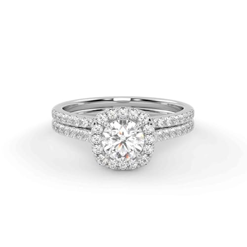 Halo Solitaire Bridal Ring Set, 1.05 Cttw Lab Created Moissanite Engagement Wedding Rings in 10K / 14K Solid Gold or 925 Sterling Silver Jewelry Gift for Her