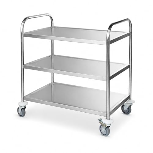 Arredo Chef Chariot de Service INOX Professionnel 3 Niveaux – 84,5 x 52,5 x 94 cm – Charge 150 kg – 4 Roues Pivotantes 2 avec Freins – Desserte INOX...