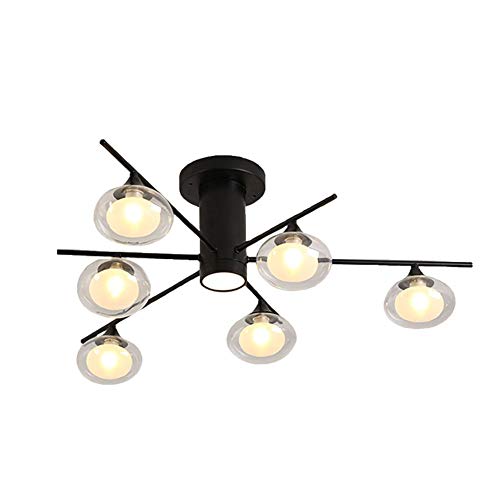 Lustre moderne plafonnier encastré 6 lumières G9 doré et noir pour salle à manger