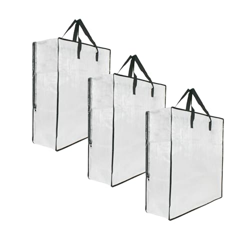 3 Pack Clear Storage Bags with Zipper and Handles, Blanket Bags For Closet Storage, Moving and Packing Supplies for College, Underbed Storage Organizer for Clothes Pillow Bedding Christmas Wreath