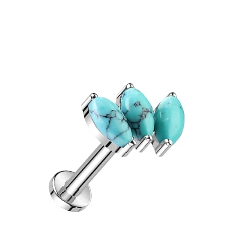 Pierced Owl 16GA ASTM F-136 Implant Grade Titanium Internally Threaded Triple Marquise Natural Stone Flat Back Stud
