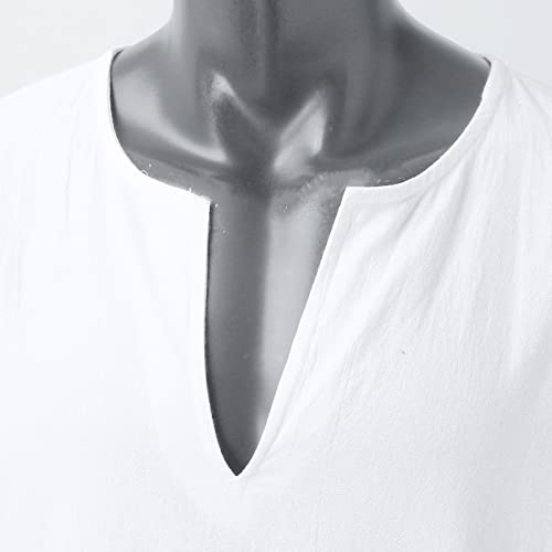 Bata musulmana de lino transpirable para evitar el calor con cuello en V y bolsillos amplios 4