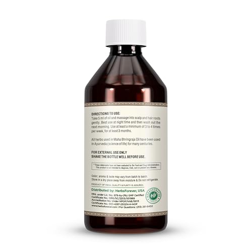 HerbsForever Maha Bhringaraj Oil- King of Hair, Stop Hair Loss thinning & balding |Promote Hair Growth & calming Mind + 12 Potent Ayurvedic Herbs Infused Cold Pressed Sesame Oil, 210 ml,7.1oz NATURAL