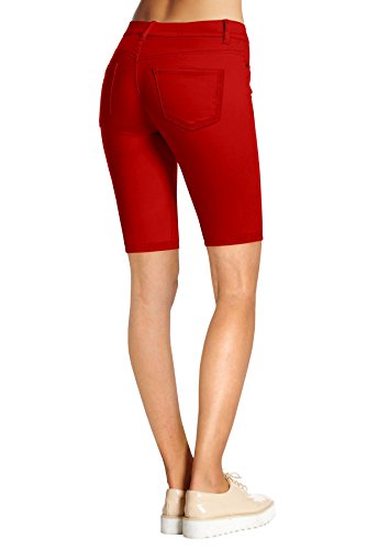 Hybrid & Company B44876-RED-M Womens Perfectly Shaping Hyper Stretch Bermuda Shorts B44876 Red Medium thumb #1