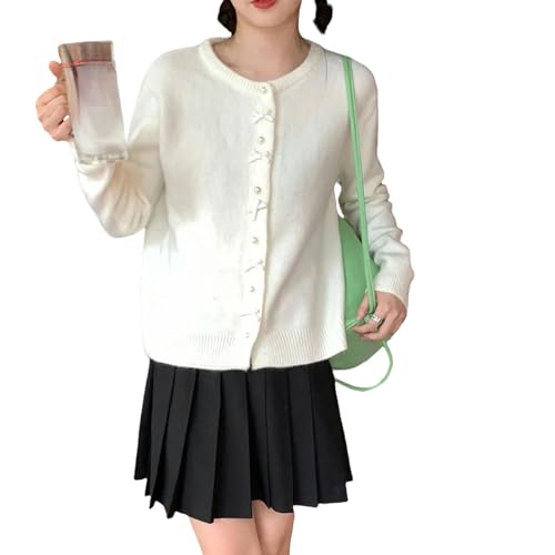 Cardigan Bowknot Pearl Button Knitted Cardigan Autumn and Winter Soft Cute Style Sweater Sweet Girl