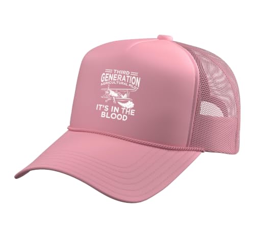 Third Generation Agricultural Pilot It's in The Blood Farmer Trucker Hat with Adjustable Mesh Back, Pink