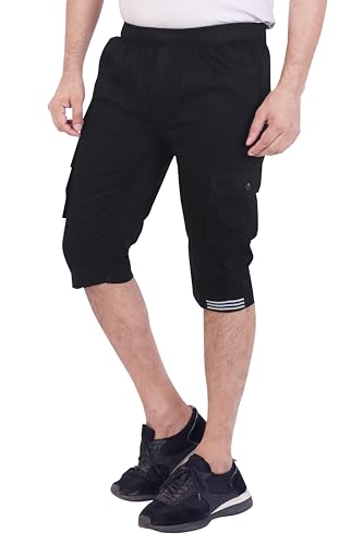 Image of Men Cotton Regular Fit Solid Knee Length Short | 2 Zipper Pocket | 4 Button Pockets | Versatile Half Pants for Everyday -