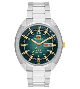 Relógio ORIENT 3 Estrelas NH3SS006 E1SX - Relógio Automático em Aço Inoxidável com Mostrador Verde Texturizado e Calendário Duplo