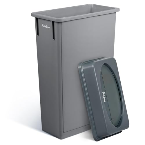 Image of PLASTIC PRINCE 23 Gallon Slim Trash Can with Swing Lid Commercial Gray Rectangular Garbage Can with Drop Shot Lid Waste Bin with Double Flip Top for Restaurant Home Kitchen Office