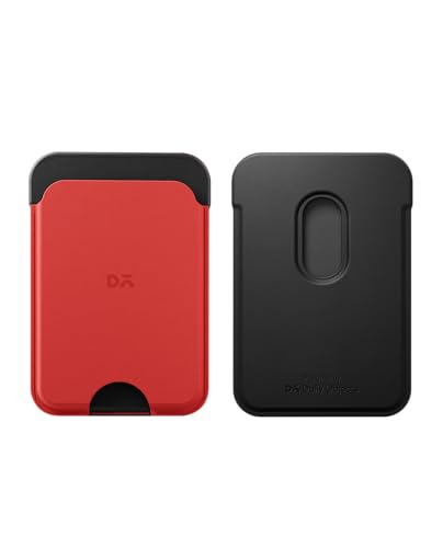 Image of DailyObjects Leather Magnetic Wallet Card Holder | Designed for MagSafe Compatible with iPhone 16, iPhone 15, iPhone 14, iPhone 13, iPhone 12 Models | Premium Design | Full-Grain Leather- Crimson-Grey