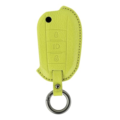 KUNIO Coque de clé de voiture pour Peugeot 208 308 3008 5008 RCZ - Convient pour Citroën C3 C4 Cactus DS7, porte-clés en cuir - Clé pliante 3 boutons - Vert herbe B