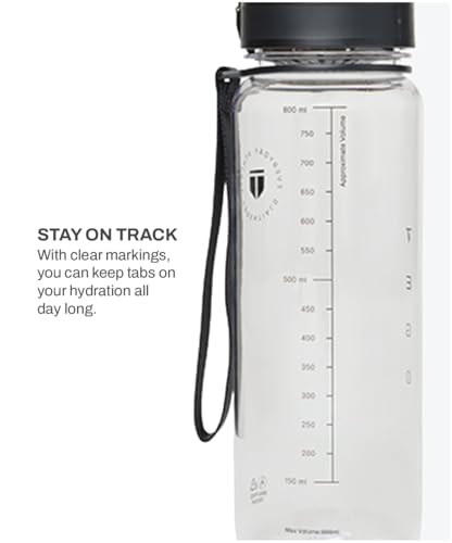 Image of TEGO Rise Tritan Water Bottle | 800ml Secure Flip Lock Lid | BPA-Free, Durable & Impact-Resistant | Wrist Strap for Easy Carry | Hydration Tracker | Gym, Office, Travel Water Bottle (Transparent)