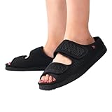 CYN Zapatos para diabéticos para Mujer, Spring and Summer Network Slippers Feet Wide edemama boicle Adjustable Rubber Foam Bottom Loose Shoes-Negro_47EU