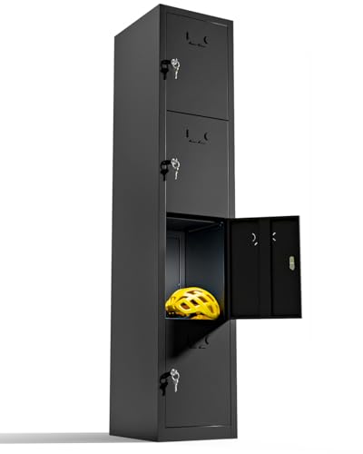 TwinThink Taquillas Vestuario Taquillas Metalicas de 4 Puertas Taquilla Metalica con Llave Taquillas Vestuario 4 Puertas Taquillas Vestuario Metalicas (1, Negro)