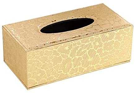 PU Leather Rectangular Tissue box Holder Cover Case Tray Pumping for Home Office Car Automotive(Gold)