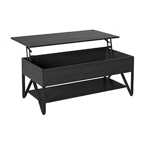 Novilla Table Basse de Salon avec Plateau Relevable, Compartiment Caché, Grande Capacité de Rangement, Table de Salon et Salle à Manger, Design en W, Style Industriel, Métal, 102×52×42cm, Noir