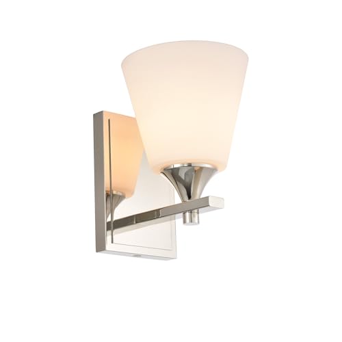 Image of Polished Nickel Wall Sconce Light, American Sconces Wall Lighting, Traditional 1 Light Bathroom Vanity Lighting with Opal Glass Shade, Wall Light for Bedroom Bathroom Living Room Entryway Hallway