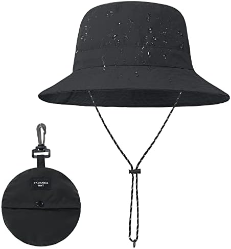 Zando Waterproof Bucket Hat for Women Men Outdoor Fishing Hats for Men Packable Black Bucket Hat Women Beach Hiking Hat Wide Brim Summer Hat Adjustable Bucket Hat with Strings for Men Black Hat