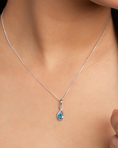Image of Clara 925 Sterling Silver Blue Pendant Necklace with Chain | Platinum Plated |Minimal Daily Wear | Gift for Women & Girls