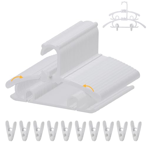 Image of 50 Pack Baby Clothes Hangers with 16 Clips, 11-15 inch Adjustable Kid Hanger, Multifunctional Children Hanger for Girl Boy Toddler Kids Child(White)