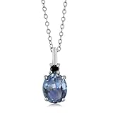Gem Stone King 925 Sterling Silver Cassiopeia Mystic Topaz and Black Diamond Pendant Necklace For Women (2.37 Cttw, Gemstone November Birthstone, Oval 9X7MM, with 18 Inch Silver Chain)