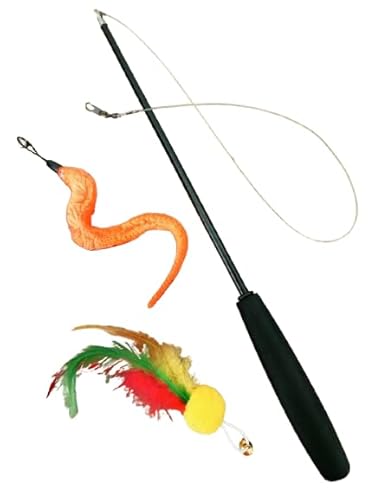 Varinha retrátil com reposição para gatos - 2 pontas - bolinha com penas e lagarta