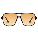 Fozono Classic Retro Aviator Sunglasses for Women Men Oversized Trendy Square Vintage Double Bridge Aviators Shades FZN821 Black/Gradient Orange
