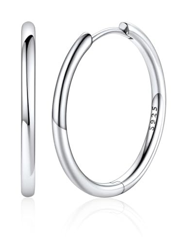 Image of Silvora 14K Gold Plated Huggie Hoop Earrings for Women, Small Sterling Silver Hoops, Hypoallergenic Cartilage Earrings for Sensitive Ears 8 /10 /12 /14 /16 /18 /20MM