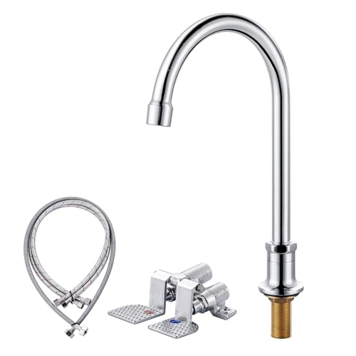 Dual Foot Pedal Valve Control Sink Faucet [Hands-Free], Copper Foot Control Water Faucet Shelf & Deck Mounted for Kitchen Bathroom, Hospital & Laboratories (Dual Temperature Pedal Valve)