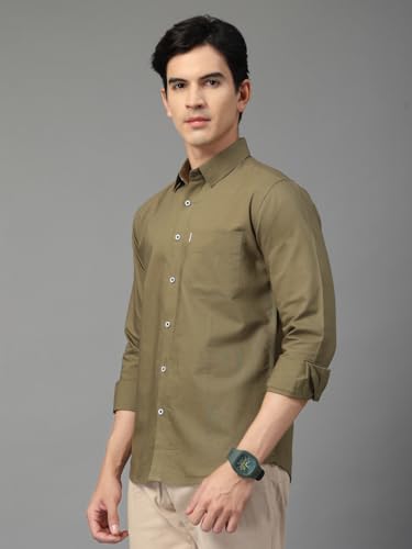 Image of Majestic Man Solid Cotton Casual Shirt - Slim Fit, Full Sleeves, Premium Button Closure