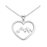 Heart Mountain Range Necklace, 925 Sterling Silver Mountain Necklace for Women, Birthday and Travel Gift for Outdoor Lovers and Nature Lovers, (18 inches plus 2-inch extender)