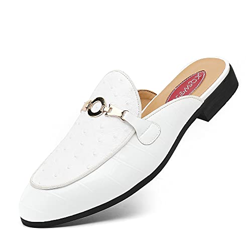 Men's Slip-on Mule Sandals Loafer with Gold Buckle,Fashion Leather Formal Wear Casual Backless Dress Slippers