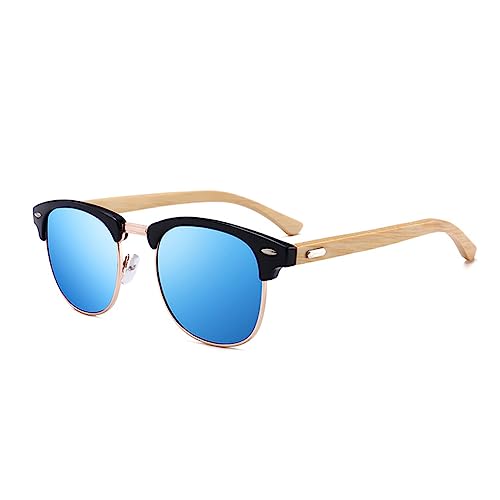 MYSNKU Polarized Sunglasses For Women And Men Semi Rimless Frame Retro Wood Sun Glasses - Main Image