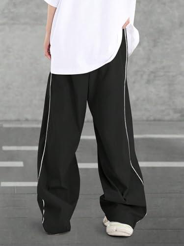 GORGLITTER Men's Baggy Track Pants Y2K Drawstring Elastic Waist Wide Leg Parachute Pants2