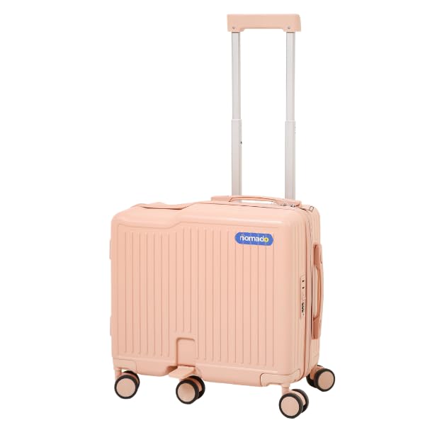 Image of nomado Scoot-Case 6-Wheel Cabin Bag for Kids, Polycarbonate Shell Ride-On Suitcase with Footrest, Phone Holder & Lock, 40L Capacity, Luggage for Boys & Girls, Trolley Bag with 4 Bag Hooks (Peach)