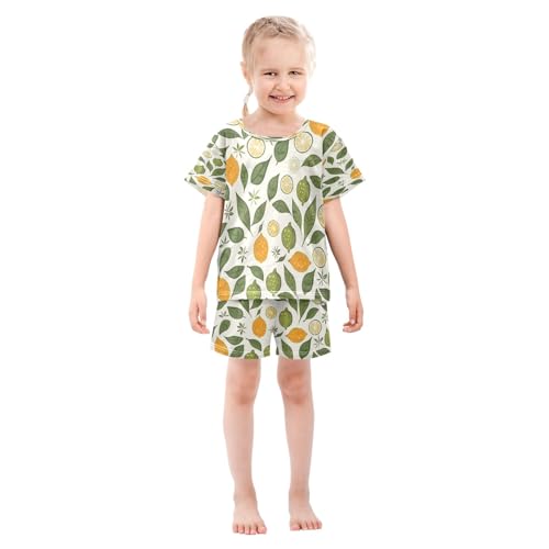 Lemon(5) Kids Pjs Set Boys Girls Summer Short-Sleeve Sleepwear Pajamas 2PCS3