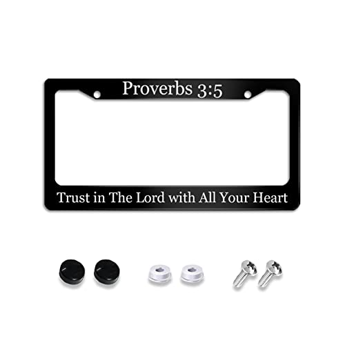Trust in The Lord with All Your Heart Proverbs 3:5 License Plate Frame Aluminum Religious Scripture Bible Verse Metal Auto License Plate Frame Car Tag Holder
