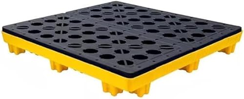 JKJZSALJ Industrial Spill Control Stackable Oil Drum Pallet With Drain, Modular Containment Platform & Detachable Polyethylene Grating Tray For Garage & Supermarket,Yellow,120x120x18cm