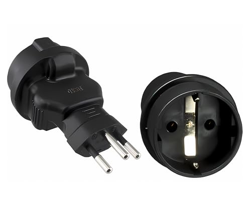 DINIC Reiseadapter, Stromadapter für die Schweiz, 3-Pin CH Adapter mit Sicherung (1 Stück, schwarz)