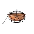 Fire Sense 62241 Fire Pit Barzelonia Copper-Look Wood Burning Lightweight Portable Outdoor Firepit Backyard Fireplace Camping Bonfire Included Screen Lift Tool & Cooking Grate - Round - 26"