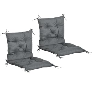 Outsunny 2er-Set Sitzkissen Bindebänder Stoffbezug 98 x 50 cm Grau