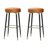 Diseño simple: con líneas limpias y un diseño minimalista, este taburete de bar se adapta fácilmente a cualquier tipo de decoración de interiores, y las patas de metal negro y el reposapiés cuadrado dorado de acero inoxidable te ayudarán a crear un aspecto moderno.