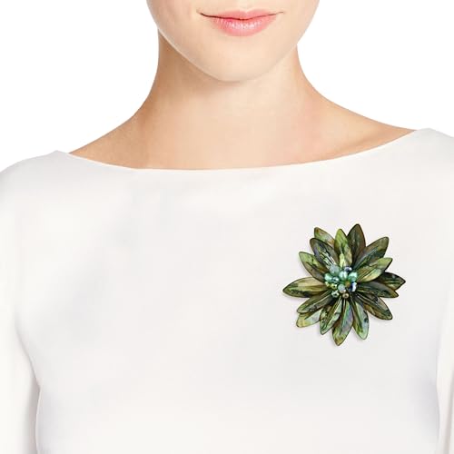 Image of AeraVida Water Lily Mother of Pearl Brooch Pin | Green, Tan Brown, Red, Orange and Rainbow Floral Statement Jewelry for Women | Clothes Accessories | Brooch Dress | Large Brooches
