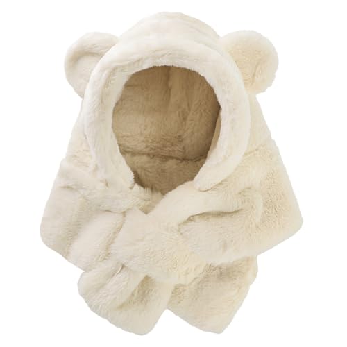 Toddler Hat Scarf with Cute Ears Polyester Winter Thermal Bear Hat Scarf Windproof Color Hand Washable Bear for 6 Month to 2 Years Old, Beige White Toddler