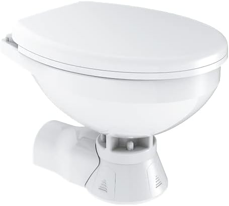 SEAFLO 12V Quiet Flush Electric Marine Toilet/Head, Seawater (Regular) - Soft Close Seat, Single Button Flush Switch Panel, Built-In Macerator, For Boat/Yacht, CE & RoHs Certified, 4 Year Warranty!