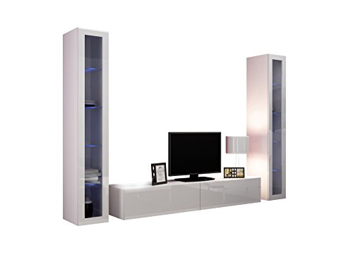Salón pared Vigo V Cultivo Juego de salón moderno, media pared pared, cristal Vitrina, armario de TV Armario