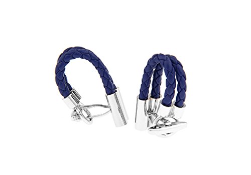 MRCUFF Leather Braided Blue Cufflinks in a Presentation Gift Box & Polishing Cloth