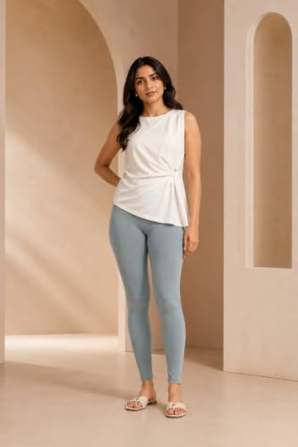 Image of Women's Cotton Lycra Ankle Length Leggings | Regular Rise, Soft 4 Way Stretch Fabric | Casual & Ethnic Wear