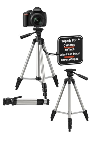 50-Inch Lightweight Aluminum Camera Tripod Stand–Universal Travel Tripod Compatible with Canon,Nikon,Sony, DSLR Cameras, Mirrorless Cameras, Camcorders, and Vlogging Setups, Adjustable Portable Tripod