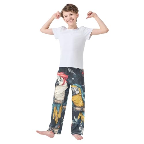 Parrot and Skull Boys Long Pants Soft Trousers Elastic Waist Kids Lounge Bottoms with Pockets S-XL2